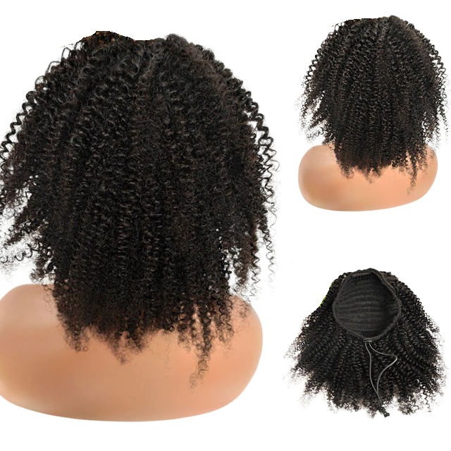 Echthaar Puff  Kurz Afro Kinky Curly Pferdeschwanz Haarteil