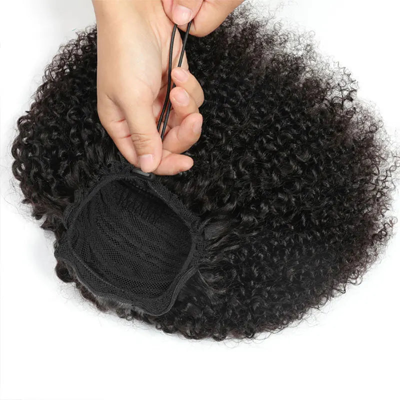 Echthaar Puff  Kurz Afro Kinky Curly Pferdeschwanz Haarteil