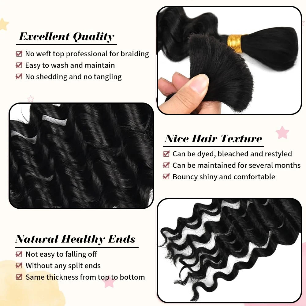 2 Bundles Echthaar für Braids 4 Zoll, 100g brasilianisches Virgin Deep Wave Haar zum Flechten